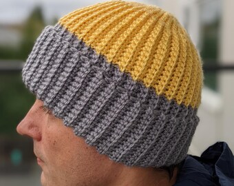 Two-Color Crochet Men’s Hat Pattern with Double Brim