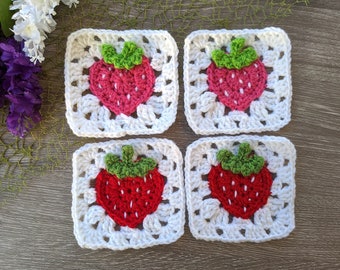 Motif carré de grand-mère aux fraises au crochet