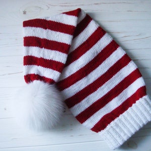 DIY Adult Santa Hat KNITTING PATTERN |   Hat Pattern |  Adult Knit Hat instant download |  Pdf Digital Pattern | Ho Ho Ho | Striped Hat