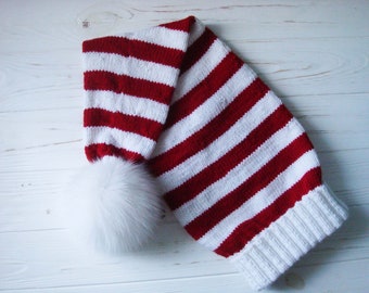 DIY Adult Santa Hat KNITTING PATTERN |   Hat Pattern |  Adult Knit Hat instant download |  Pdf Digital Pattern | Ho Ho Ho | Striped Hat