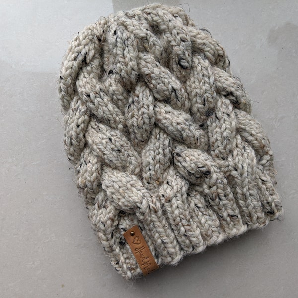 Knitting Pattern || Super Bulky Oatmeal Hat Pattern || Hat Knitting Pattern || Cable Hat Knit Pattern || Super Chunky Hat Pattern