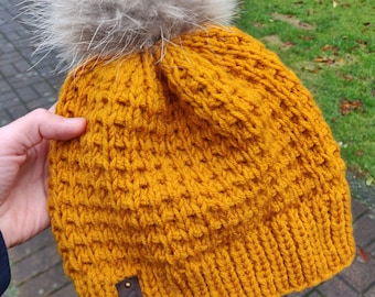 Fish Scale Knit Hat Pattern | Adult Winter Beanie (PDF Pattern)