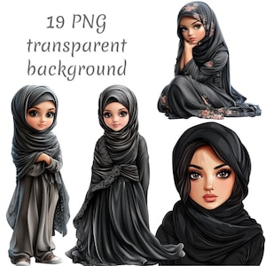 19 Muslim girl Clipart PNG, Digital Download, Junk Journals, Transparent Background, High Quality, Paper Craft, Card Making