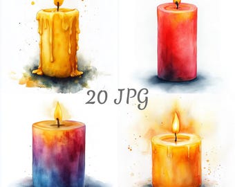 20 Candle watercolor clipart JPG, Digital Download, Junk Journals, Paper Craft, Card Making, Clip Art, Scrapbooking