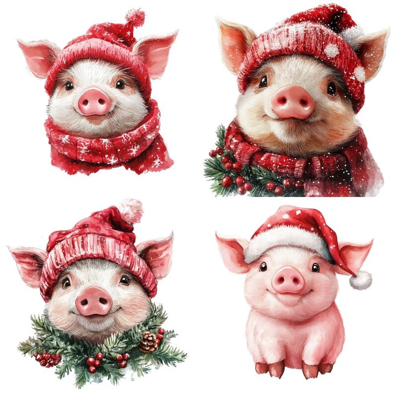 16 Cute Christmas Pig Watercolor Clipart PNG. Digital Download Junk ...