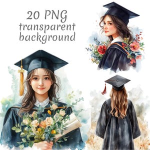 20 Graduation Girl Watercolor Clipart PNG, Digital Download, Junk Journals, Transparent Background, High Quality, Paper Craft, Card Making