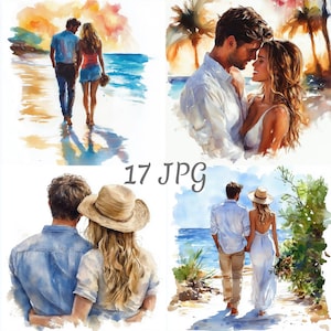 17 Сouple in love watercolor clipart JPG, Digital Download, Junk Journals, Paper Craft, Watercolor, Card Making, Scrapbooking