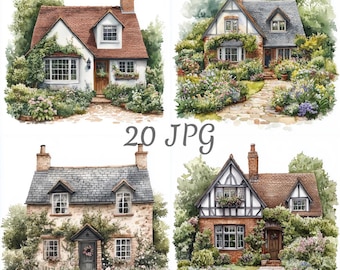 20 English cottage watercolor clipart JPG, Digital Download, Junk Journals, Paper Craft, Card Making, Clip Art, Scrapbooking