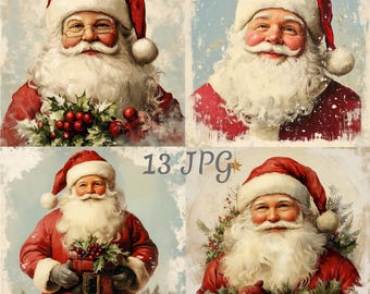 13 Santa vintage christmas clipart JPG, Digital Download, Junk Journals, Paper Craft, Card Making, Clip Art, Scrapbooking