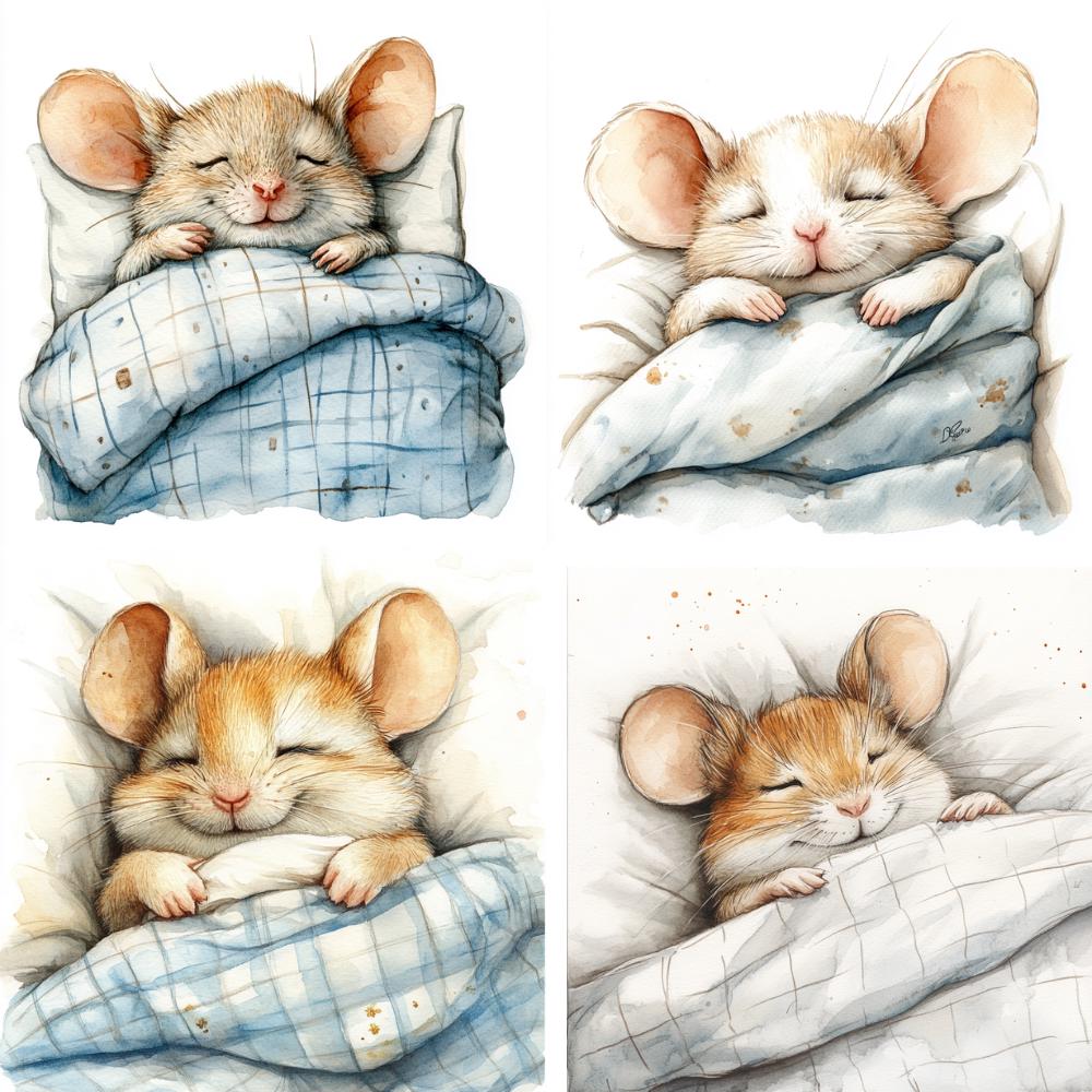 15 Cute Little Mouse Sleeping in the Bed Clipart JPG, Digital Download ...