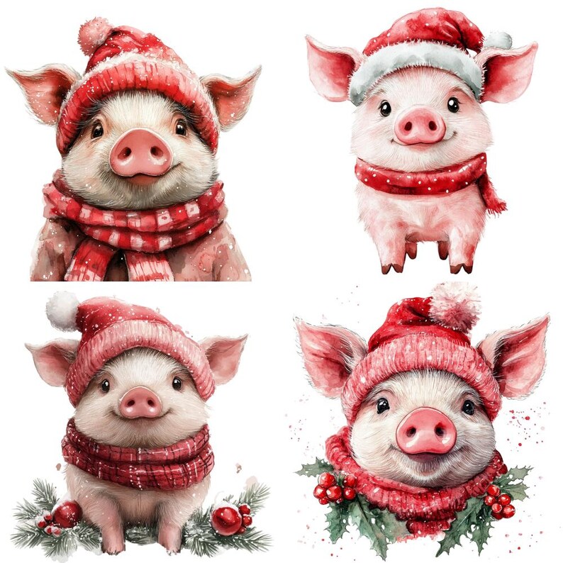 16 Cute Christmas Pig Watercolor Clipart PNG. Digital Download Junk ...
