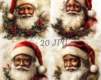 20 Czarny Święty Mikołaj shabby chic clipart JPG, Pobieranie cyfrowe, Dzienniki śmieci, Rękodzieło papierowe, Tworzenie kartek, Clipart, Scrapbooking