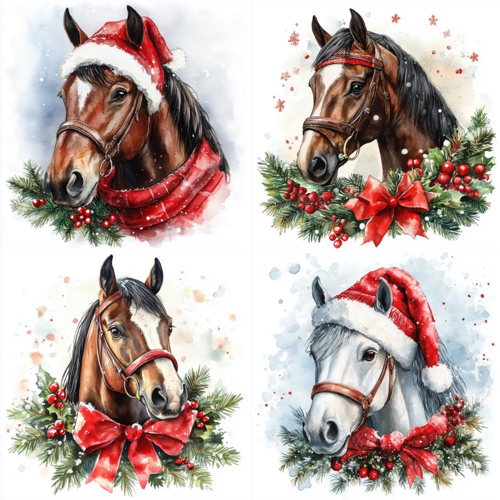 19 Christmas Horse Watercolor Clipart JPG, Digital Download, Junk ...