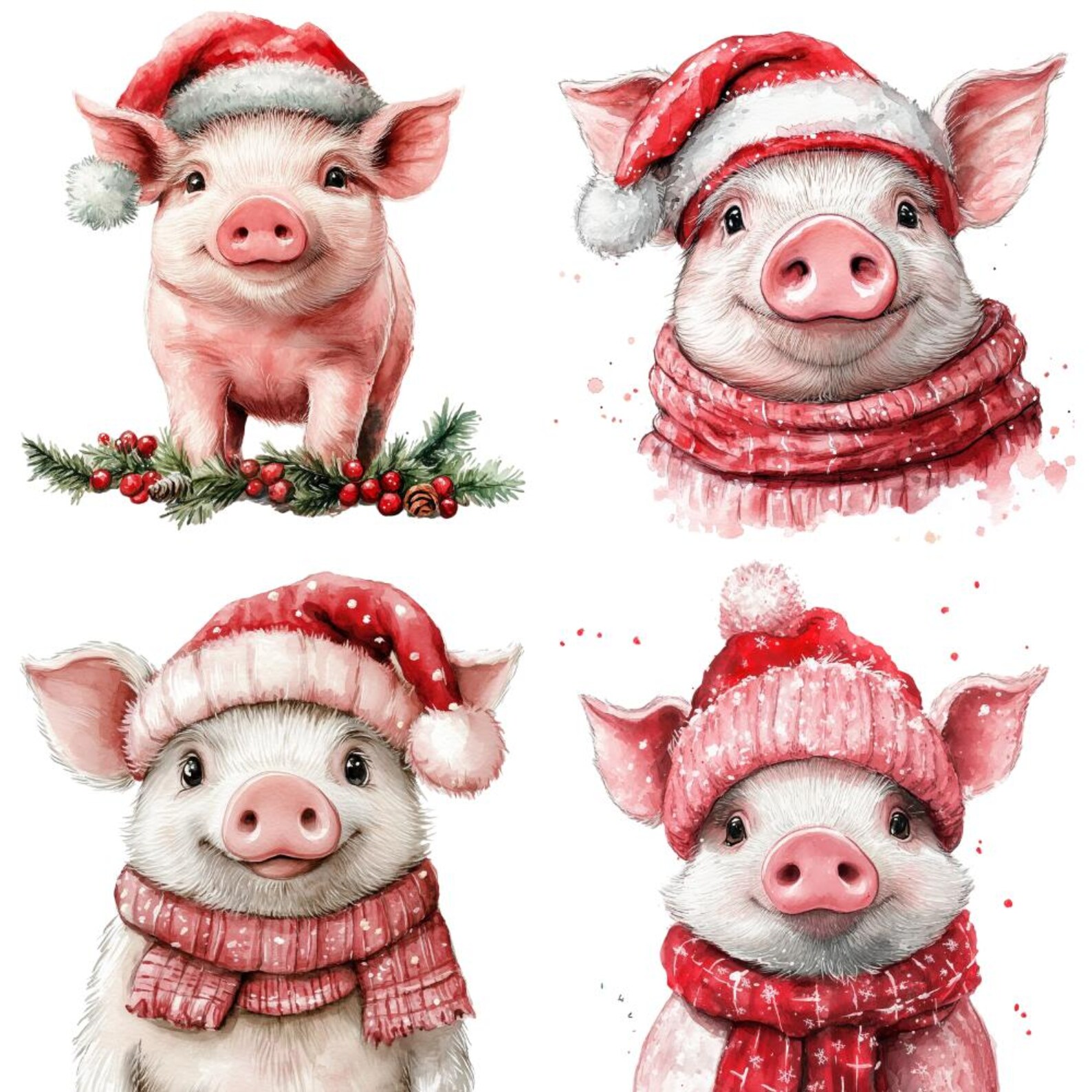 16 Cute Christmas Pig Watercolor Clipart PNG. Digital Download Junk ...