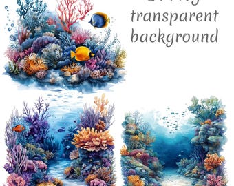 14 Coral reef watercolor Clipart PNG. Sea clipart, Digital Download, junk journals, transparent background, high quality, watercolor clipart