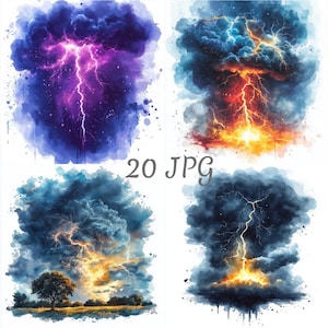 20 Thunderstorm watercolor clipart JPG, Digital Download, Junk Journals, Paper Craft, Watercolor, Card Making, Clip Art, Scrapbooking