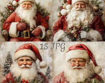 15 Santa shabby chic christmas clipart JPG, Digital Download, Junk Journals, Paper Craft, Card Making, Clip Art, Scrapbooking