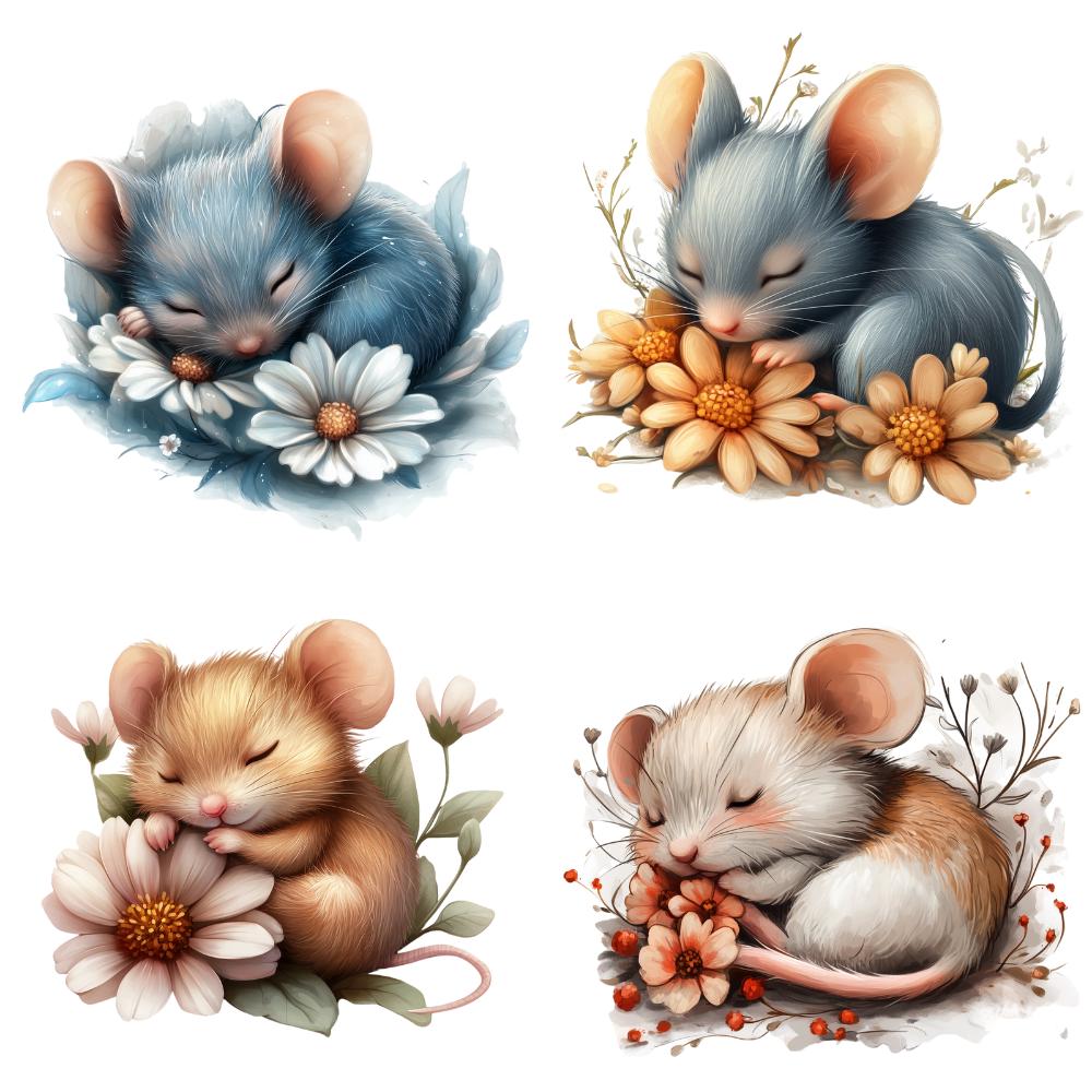 22 Sleeping Mouse in Flowers Clipart PNG, Digital Download, Junk ...