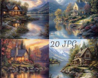 20 Lake cottage clipart JPG, Digital Download, Junk Journals, Paper Craft, Card Making, Clip Art, Scrapbooking