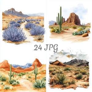 24 imágenes prediseñadas de acuarela de paisajes desérticos en formato JPG, descarga digital, revistas basura, manualidades de papel, acuarela, creación de tarjetas, imágenes prediseñadas, scrapbooking