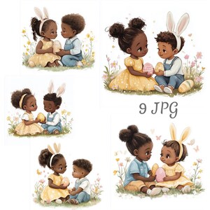 9 JPG Ostern schwarze Kinder Clipart. schwarzes Afro Mädchen, schwarzer Afro Junge, digitaler Download, Junk Journals, digitales Papiermodell, Kartenherstellung