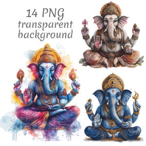 14 Hindu God Ganesha Watercolor Clipart PNG, Digital Download, Junk Journals, Transparent Background, High Quality, Paper Craft, Card Making