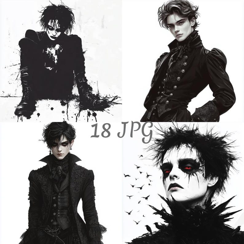 18 Gothic Boy Clipart JPG, Digital Download, Junk Journals, Paper Craft ...
