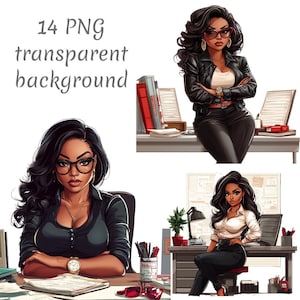 14 African American Boss Lady Clipart – Black Woman CEO PNG – Confident Businesswoman Illustration – Girl Boss Digital Download