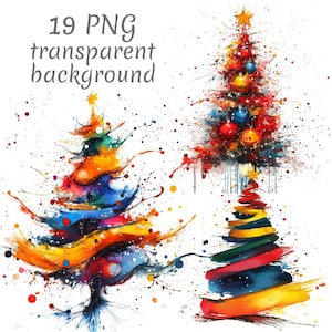19 Sapin de Noël abstrait aquarelle Clipart PNG. Carnets indésirables à téléchargement numérique, fond transparent, scrapbooking, fabrication de cartes