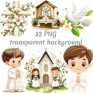 32 Boy First Communion Clipart PNG, Digital Download, Junk Journals, Transparent Background, High Quality, Paper Craft, Card Making