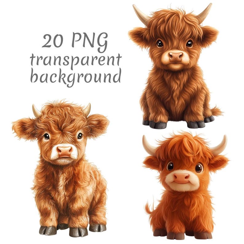 20 Baby Highland Cow Clipart PNG, Digital Download, Junk Journals ...