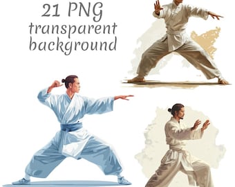 21 Tai Chi Man Watercolor Clipart PNG, Digital Download, Junk Journals, Transparent Background, High Quality, Paper Craft, Card Making