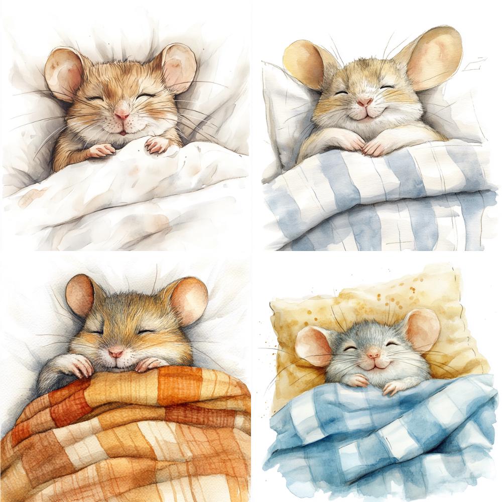 15 Cute Little Mouse Sleeping in the Bed Clipart JPG, Digital Download ...