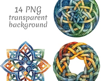 14 Celtic knot Watercolor Clipart PNG, Digital Download, Junk Journals, Transparent Background High Quality Paper Craft