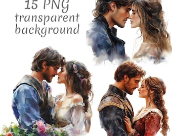15 Romeo and Juliet Watercolor Clipart PNG, Digital Download, Junk Journals, Transparent Background, High Quality, Paper Craft
