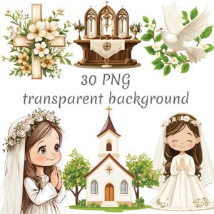 30 Mädchen Erstkommunion Clipart PNG, digitaler Download, Junk Journals, transparenter Hintergrund, hohe Qualität, Papiermodell, Kartenherstellung