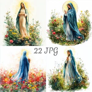 22 Virgin Mary Clipart Set JPG, Digital Download, Junk Journals, Paper Craft, Watercolor, Card Making, Scrapbooking