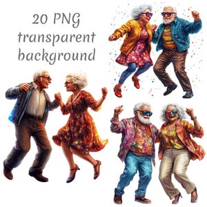 20 lustige alte Leute tanzen, Clipart PNG, Digital Download, Junk Journals, transparenter Hintergrund, hohe Qualität, Papiermodelle. Kartenherstellung