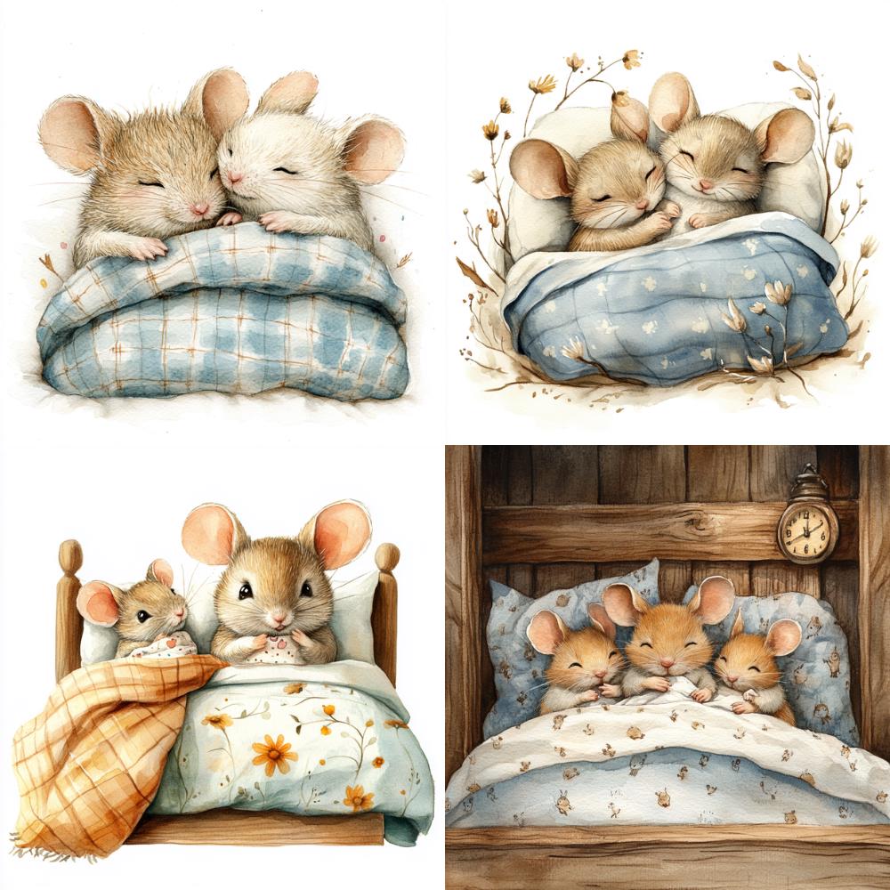 17 Cute Mice Sleeping in Bed Clipart JPG, Digital Download, Junk ...