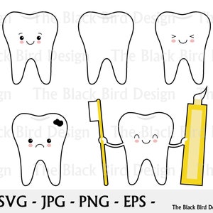 Clipart dentale. Kawaii dente Svg, Cricut Cut file, Silhouette. Clipart digitale, grafica vettoriale. INSTANT Scarica spazzolino da denti, dentifricio