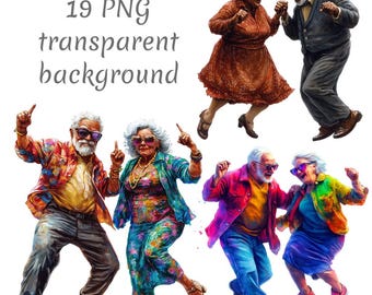 19 Zabawna starsza czarna para tańcząca Clipart PNG, Pobieranie cyfrowe, Dzienniki śmieci, Przezroczyste tło, Rękodzieło papierowe. Tworzenie kartek