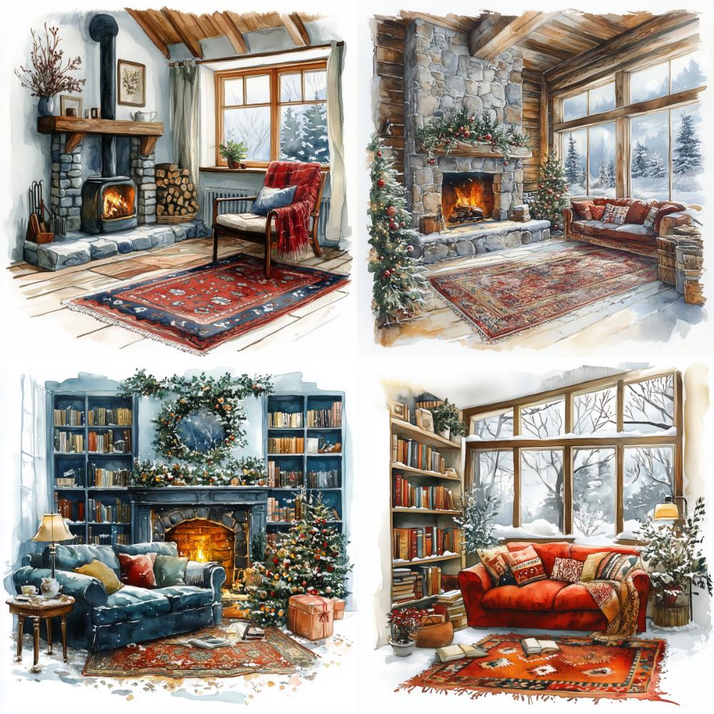 20 Cozy Winter Interior Watercolor Clipart JPG, Digital Download, Junk ...