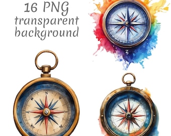 Boussole aquarelle Clipart PNG, téléchargement numérique, journaux indésirables, fond transparent, haute qualité, créations en papier, fabrication de cartes