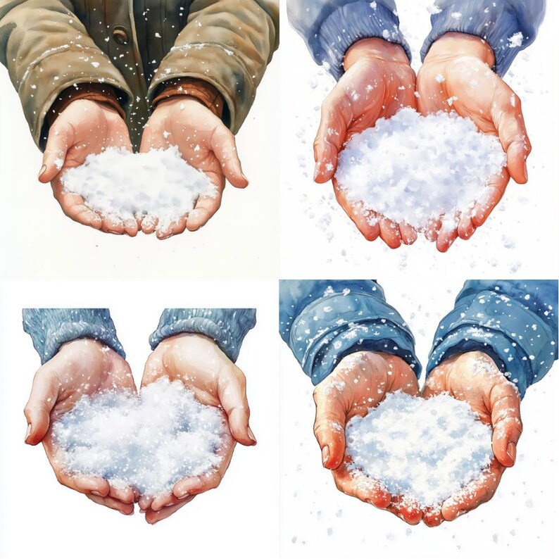 Snow In Hand 19 Snow in Hands Watercolor Clipart JPG, Digital Download, Junk ...