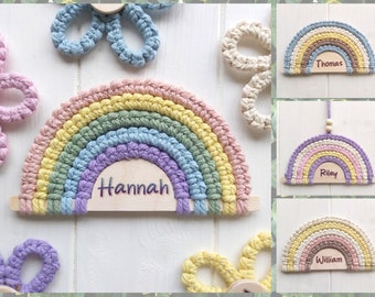 Personalised macrame rainbow, Custom rainbow wall hanging with name, Rainbow macrame name decor