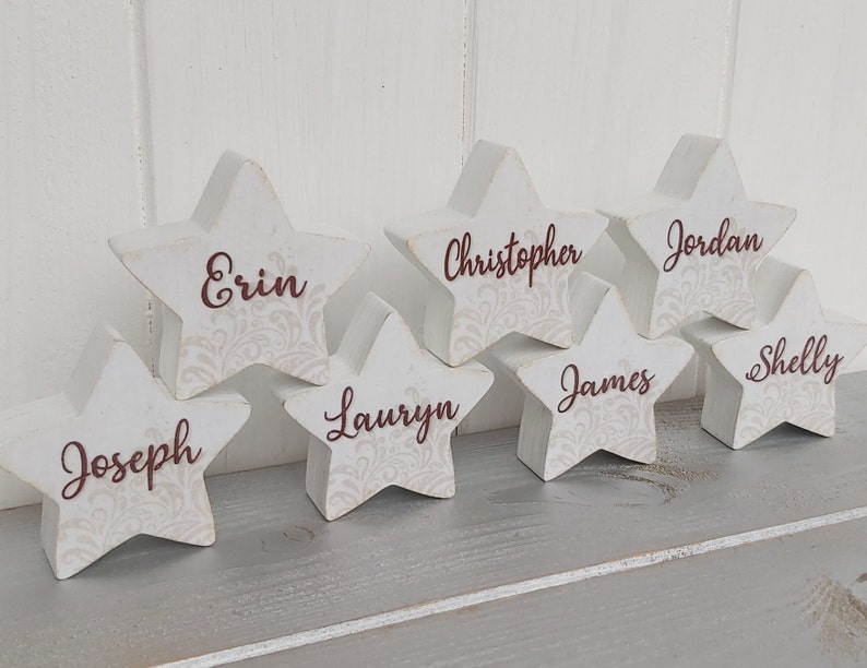 Small 2 inch painted wooden star, love, joy, peace, hope, believe, grace, faith, trust, Birch plywood painted star decorations image 5