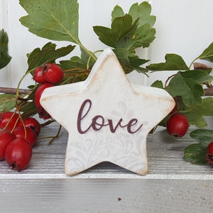 Small 2 inch painted wooden star, love, joy, peace, hope, believe, grace, faith, trust, Birch plywood painted star decorations image 6