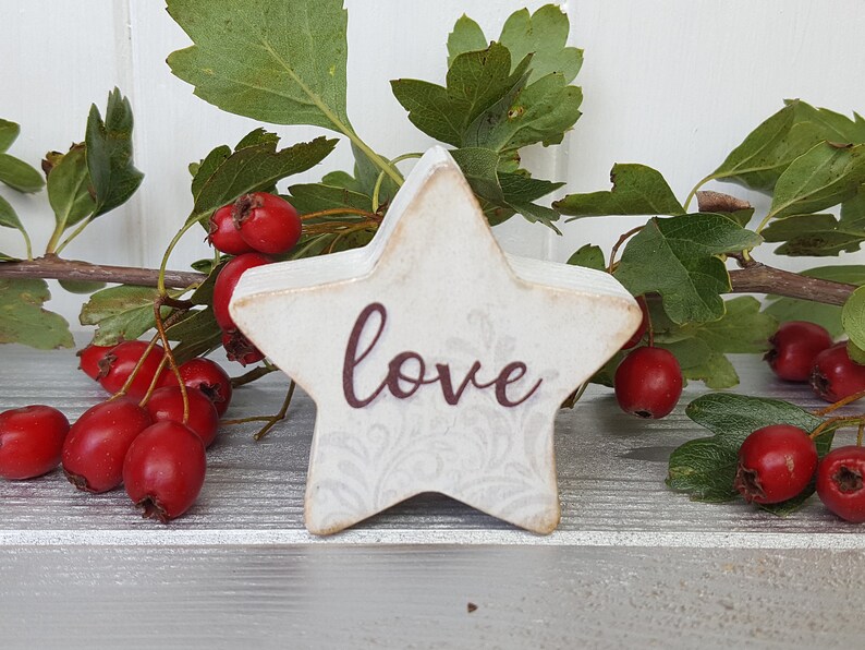 Small 2 inch painted wooden star, love, joy, peace, hope, believe, grace, faith, trust, Birch plywood painted star decorations image 6