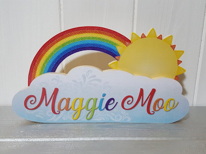 Kleine hölzerne Regenbogen Sonne und Wolke nennt Plaque | Etsy