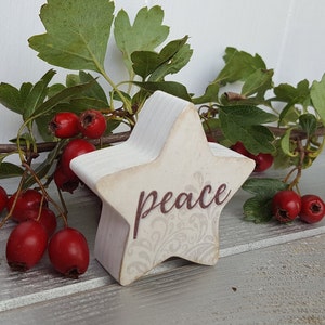 Small 2 inch painted wooden star, love, joy, peace, hope, believe, grace, faith, trust, Birch plywood painted star decorations image 9